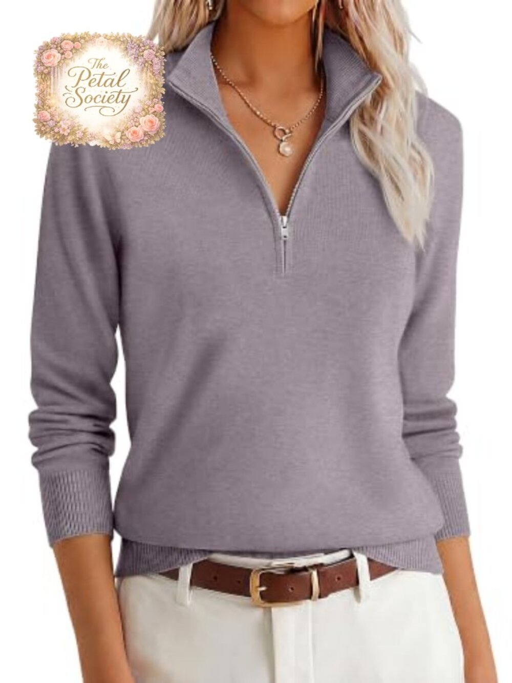 Quarter Zip Pullover Sweater Lightweight Knit Long Sleeve Women's